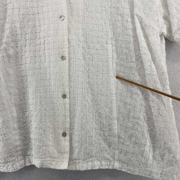 EILEEN FISHER Top 1X Organic Cotton Box Voile Boxy Button Up Short Sleeve White - Picture 11 of 13